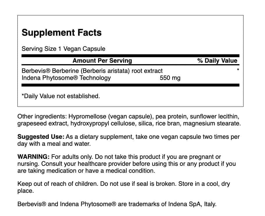 Swanson Berberine Advanced: capsules végétales faciles à avaler, absorption optimisée.