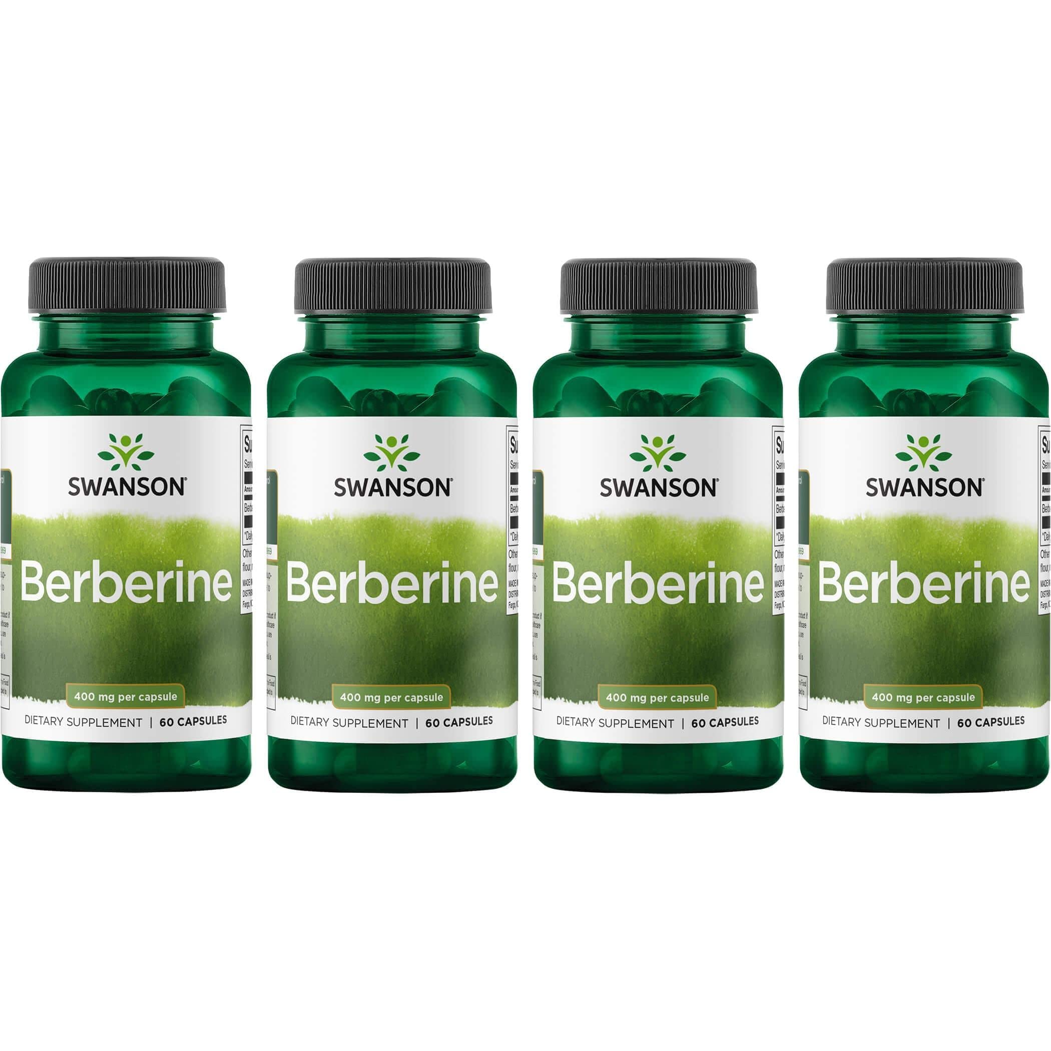 Swanson Berberine, bouteille 400 mg, 60 capsules, soutien potentiel au bien-être cardio.