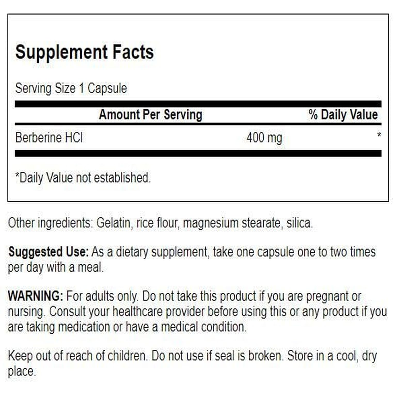 Etiquette Swanson Berberine sur la bouteille, informations claires sur le produit.