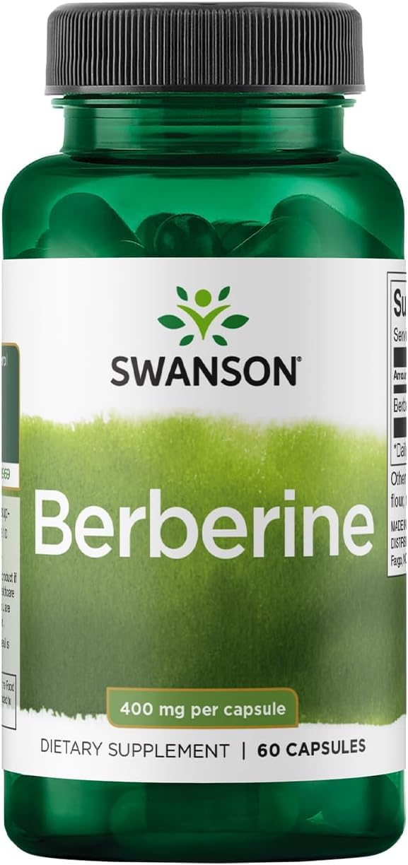 Swanson Berberine: flacon avec capsules vegan, soutien potentiel au métabolisme.