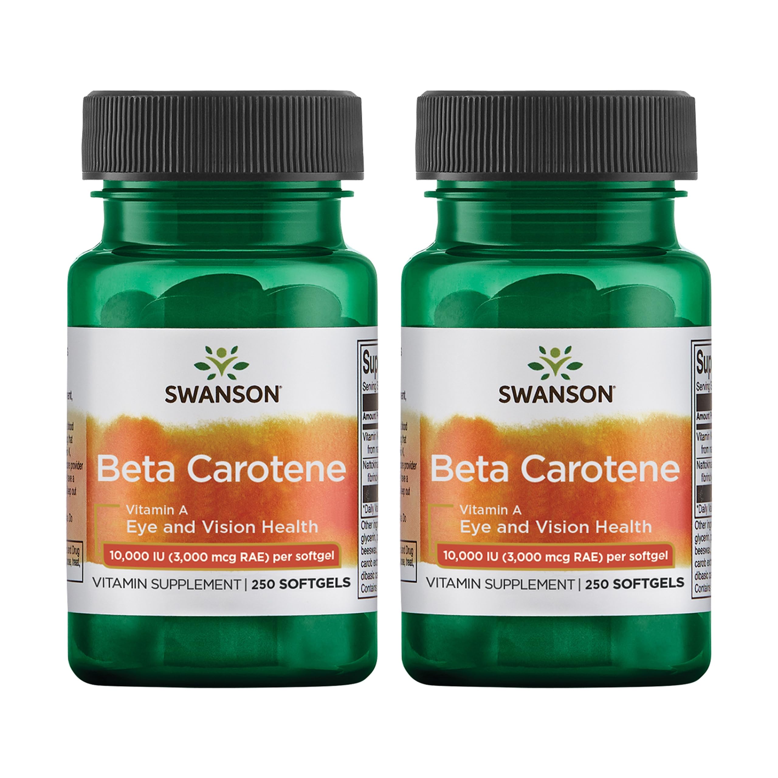 Swanson Bêta-Carotène, bouteille gélules douces, potentiel soutien peau et vision.