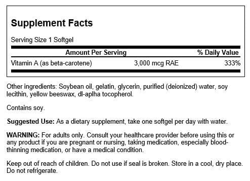 Swanson Bêta-Carotène — étiquette-dosage : formulation antioxydante pour tout le corps.