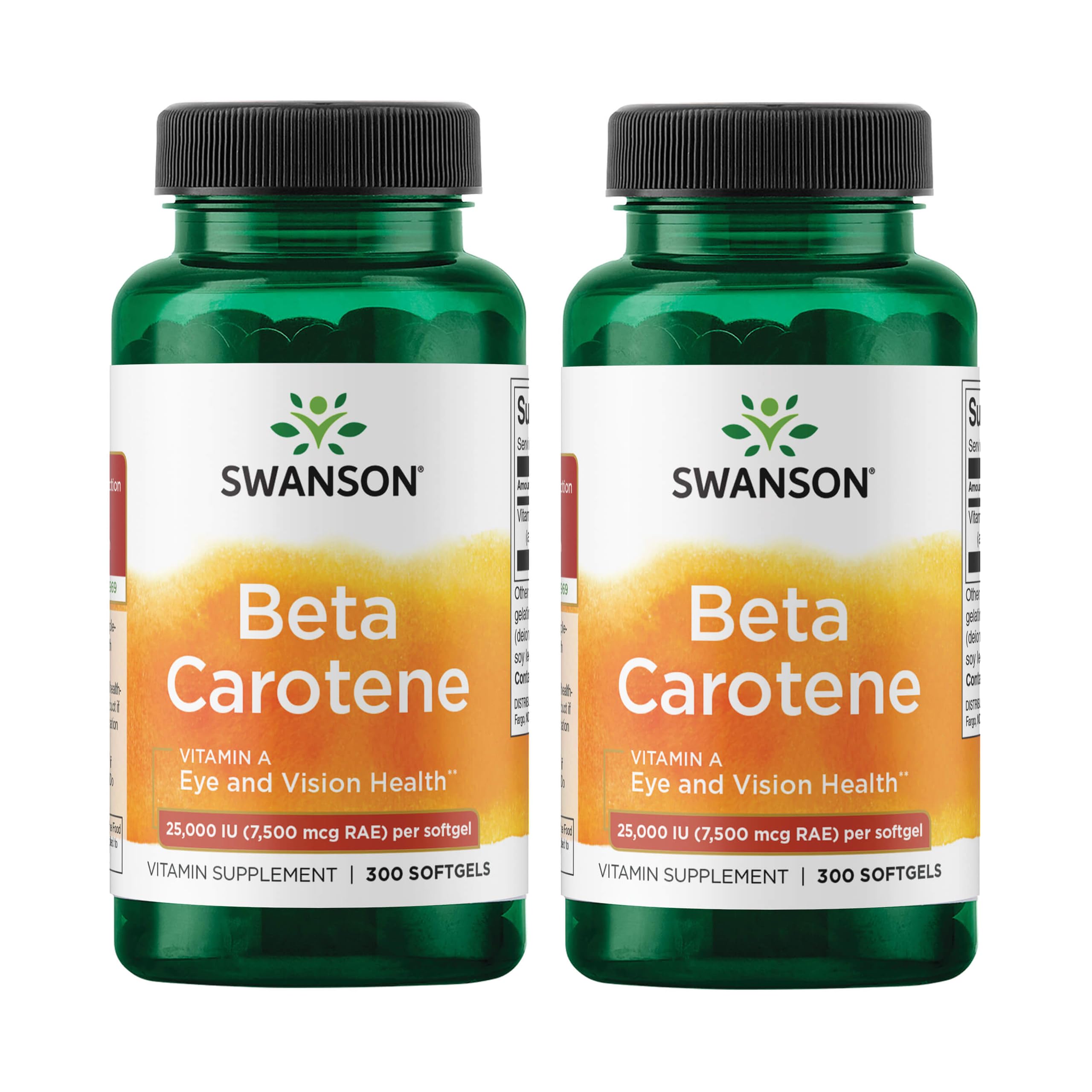 Swanson bêta-carotène, bouteille de capsules molles, soutien potentiel pour la vision et la peau.