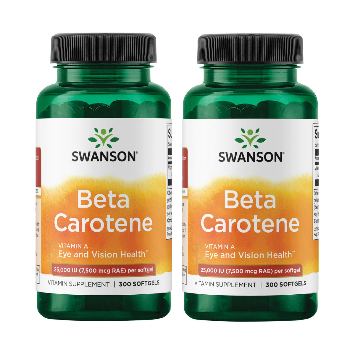 Swanson bêta-carotène, bouteille de capsules molles, soutien potentiel pour la vision et la peau.