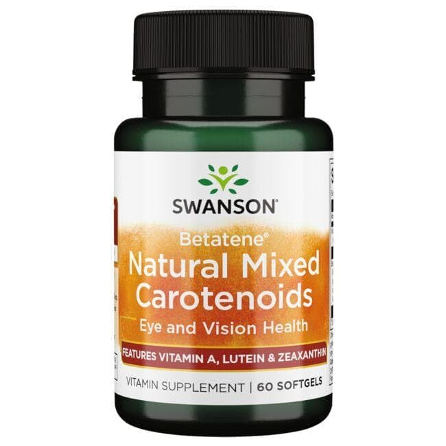 Swanson Betatene Nat Mix Caroténoïdes capsules, facile à avaler pour un apport quotidien.