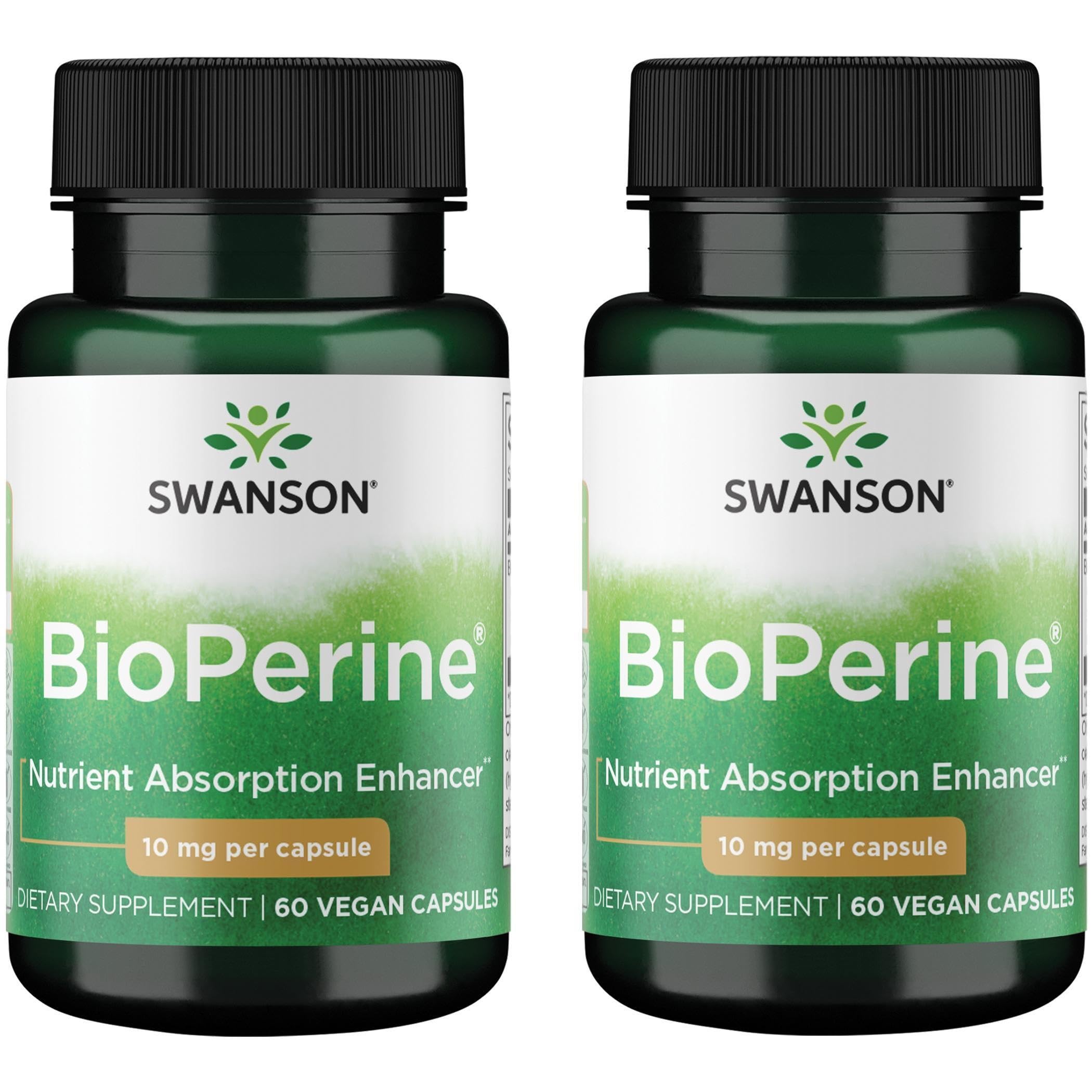 Swanson Bioperine, bouteille de capsules, améliore l'absorption des nutriments.
