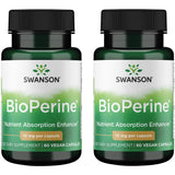 Swanson Bioperine, bouteille de capsules, améliore l'absorption des nutriments.