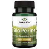 Swanson Bioperine, bouteille de capsules, amélioration potentielle de l'absorption des nutriments.