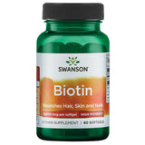 Swanson Biotine 10000 mcg gélules — soutien potentiel pour cheveux et ongles.