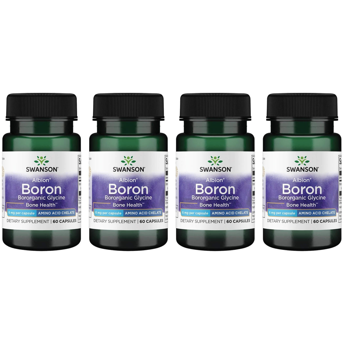 Swanson Bore Albion Boroganic Glycine, bouteille de capsules, soutien potentiel des os et des articulations.