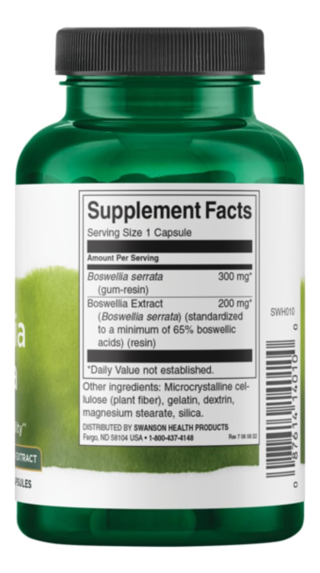 Capsules Swanson Boswellia Serrata faciles à prendre pour le confort des articulations