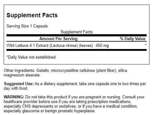 Capsules Swanson Laitue Sauvage dans une bouteille facile à emporter.