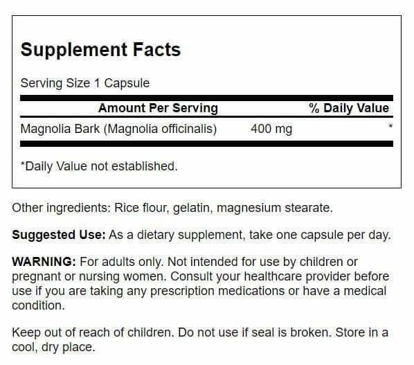 Swanson écorce de magnolia, bouteille 60 capsules, soutien nerveux possible et routine bien-être.