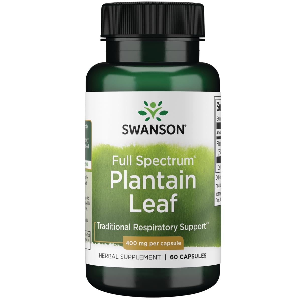 Swanson Plantain – bouteille montrant le Plantago Major, soutien potentiel du système immunitaire.
