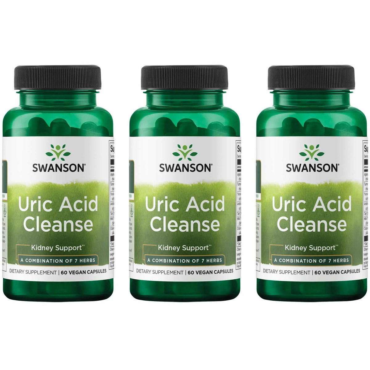 Swanson Uric Acid Cleanse: bouteille et étiquette, soutien potentiel rénal et hépatique.