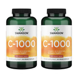 Swanson vitamine C avec rose hips, bouteille et capsules visibles, soutien immunitaire potentiel