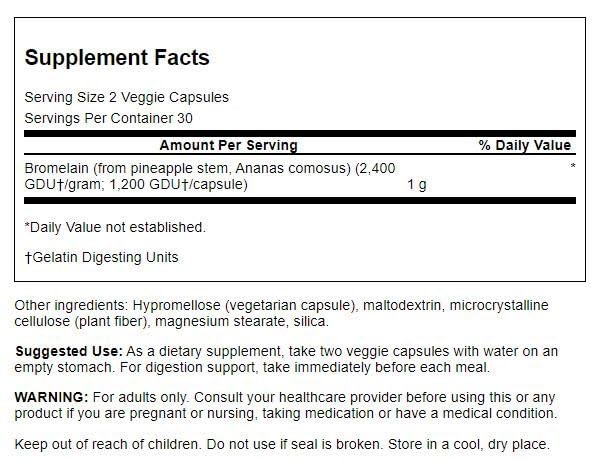 Swanson bromélaïne extrait d'ananas: aide à la digestion et absorption des nutriments.