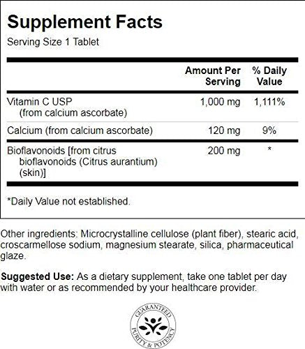 Étiquette Swanson Buffered C BioFlav montrant sans gluten et sans OGM pour un usage quotidien.
