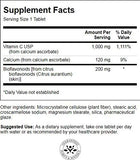 Étiquette Swanson Buffered C BioFlav montrant sans gluten et sans OGM pour un usage quotidien.