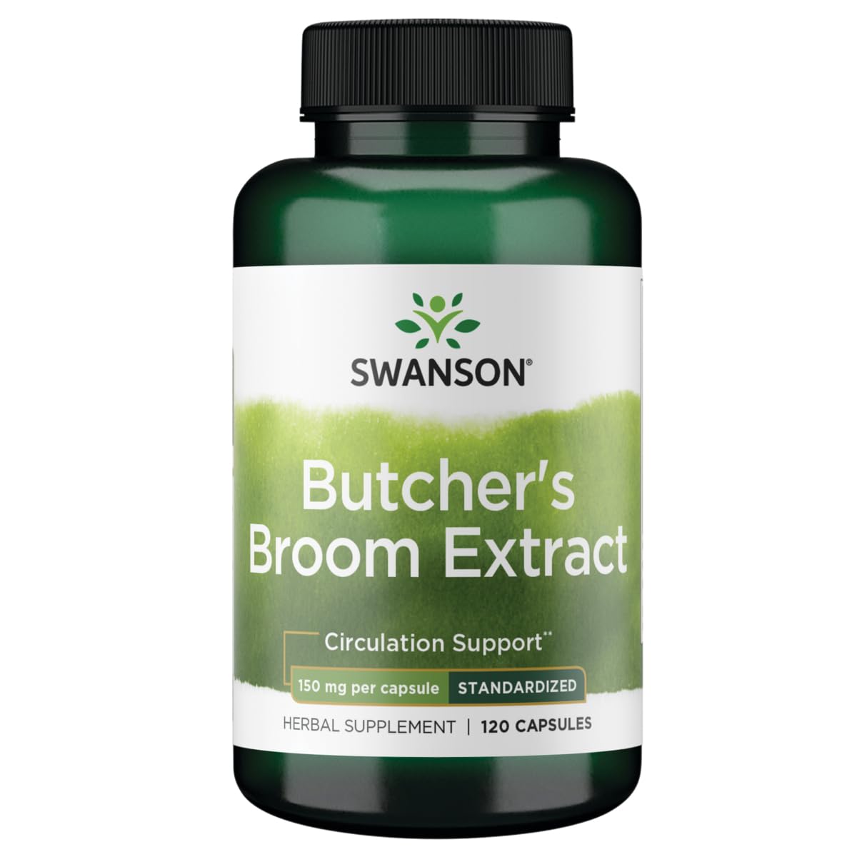 Swanson Butcher's Broom capsules visibles en flacon, soutien possible au tonus vasculaire et à la circulation