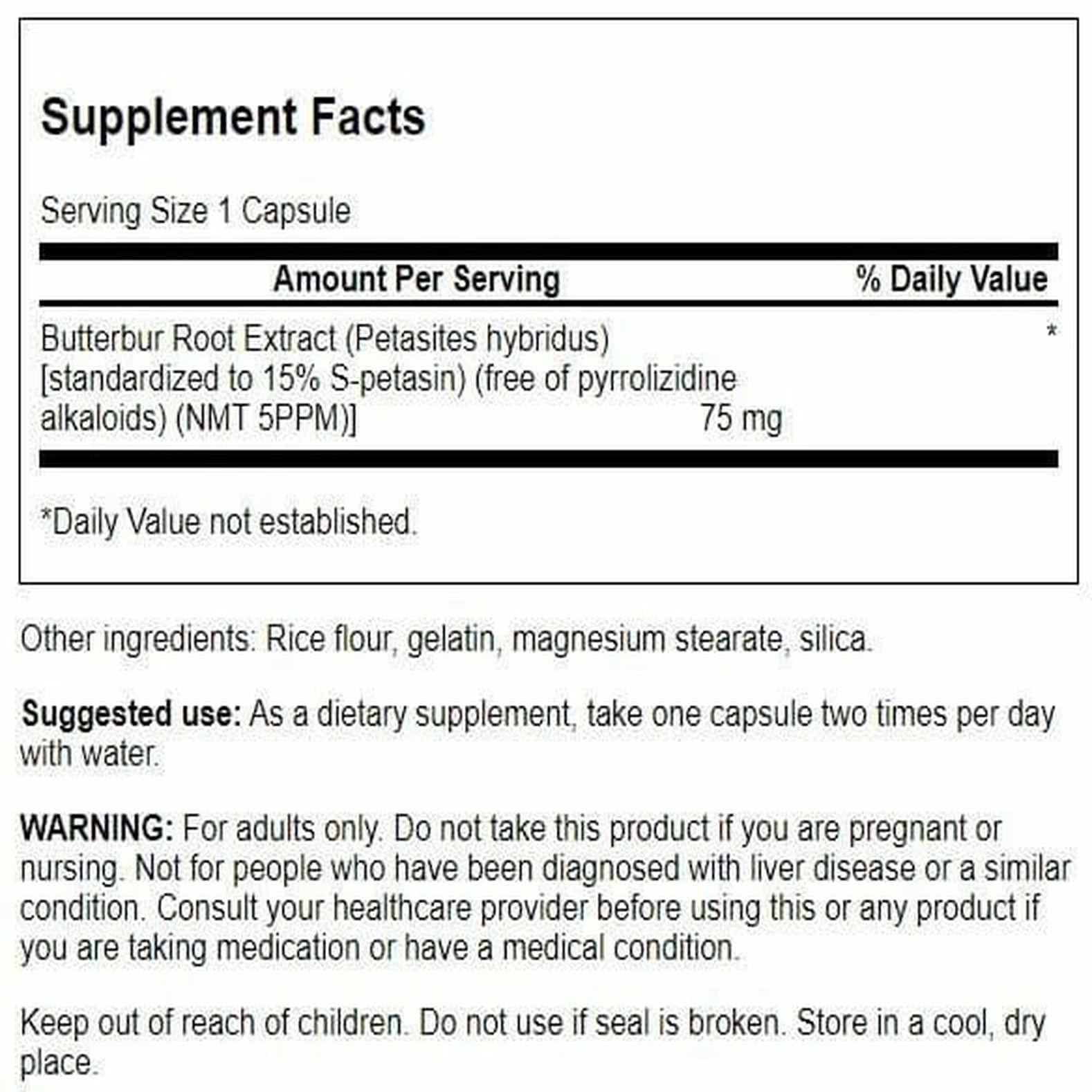 Capsules Swanson Butterbur Extract faciles à avaler pour un soutien quotidien