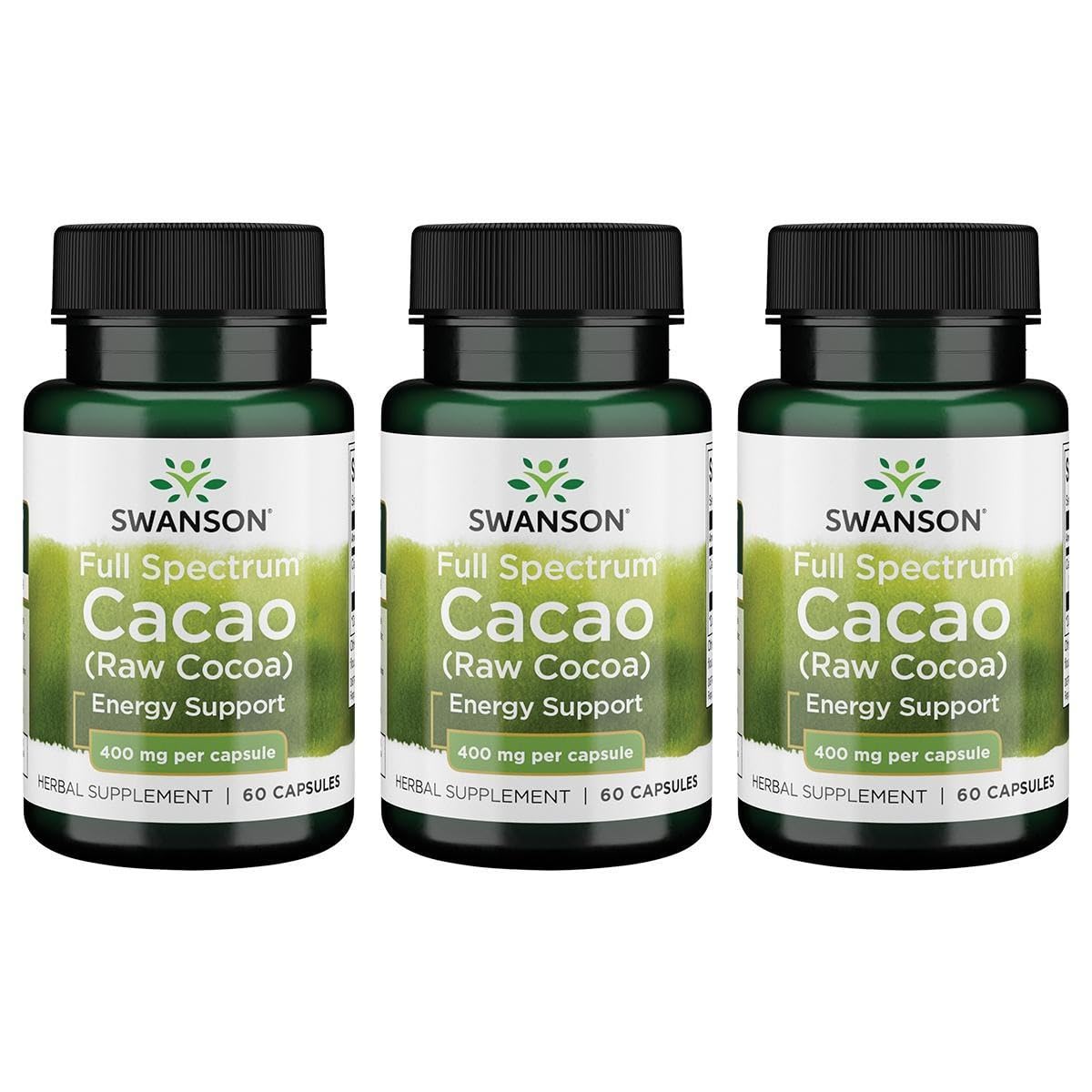 Swanson Cacao à spectre complet, capsules, énergie douce pour démarrer la journée