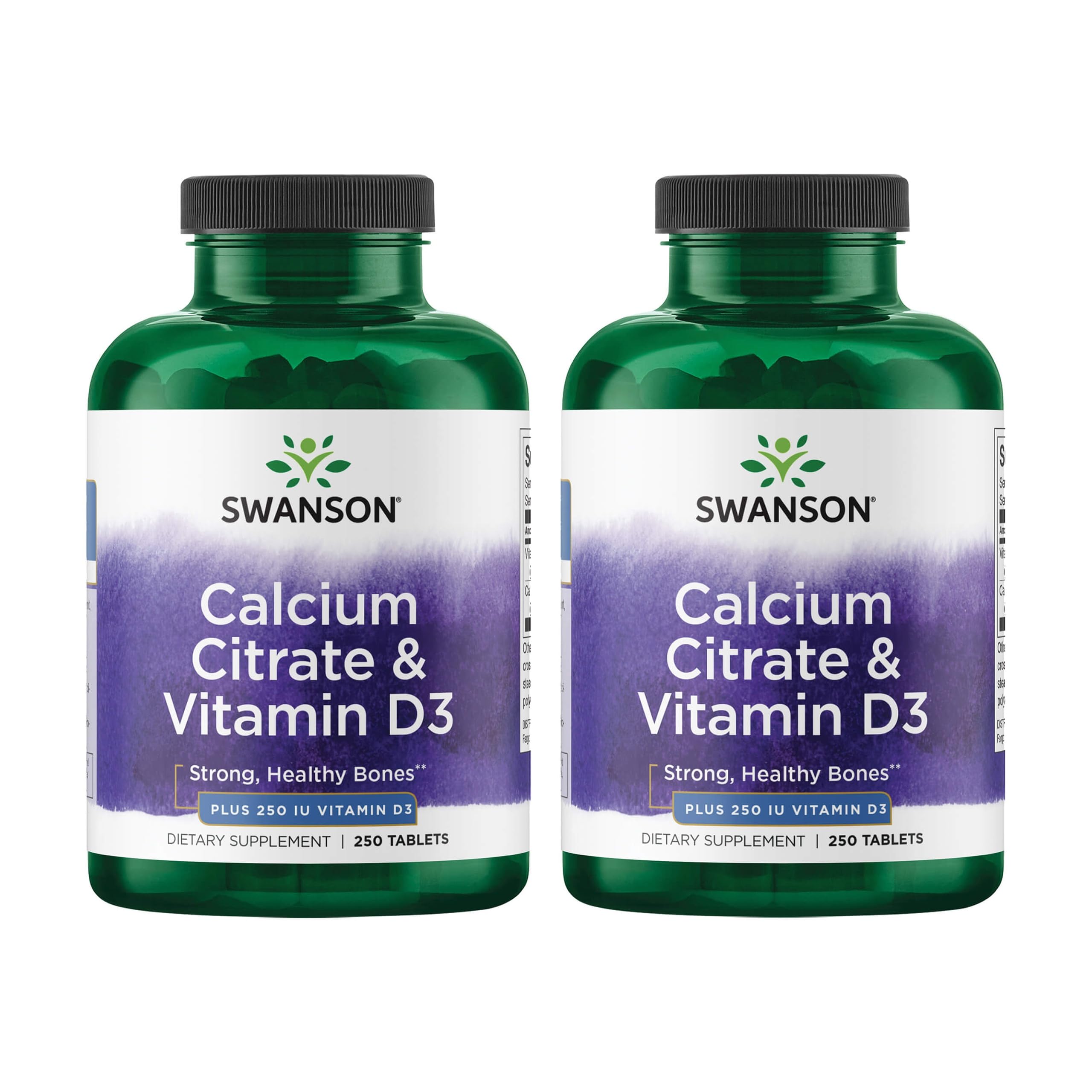 Swanson Calcium Citrate et Vitamine D3, bouteille de tablettes, soutien potentiel des os.