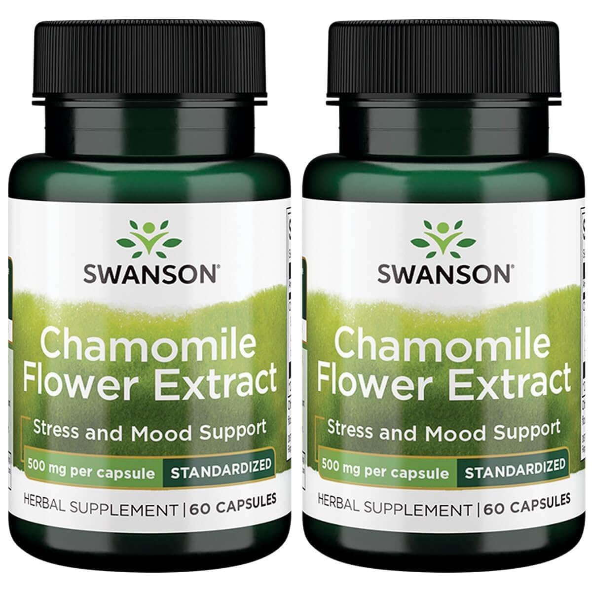 Swanson camomille extrait en capsule, focus sur la bouteille versant, pour favoriser la détente.