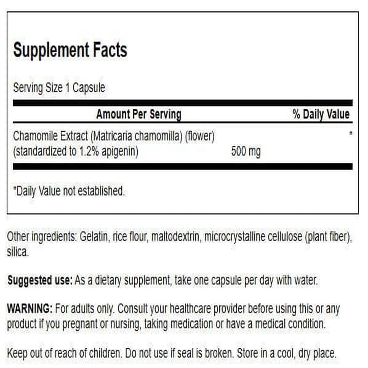Capsules Swanson camomille, prise quotidienne facile pour le bien-être