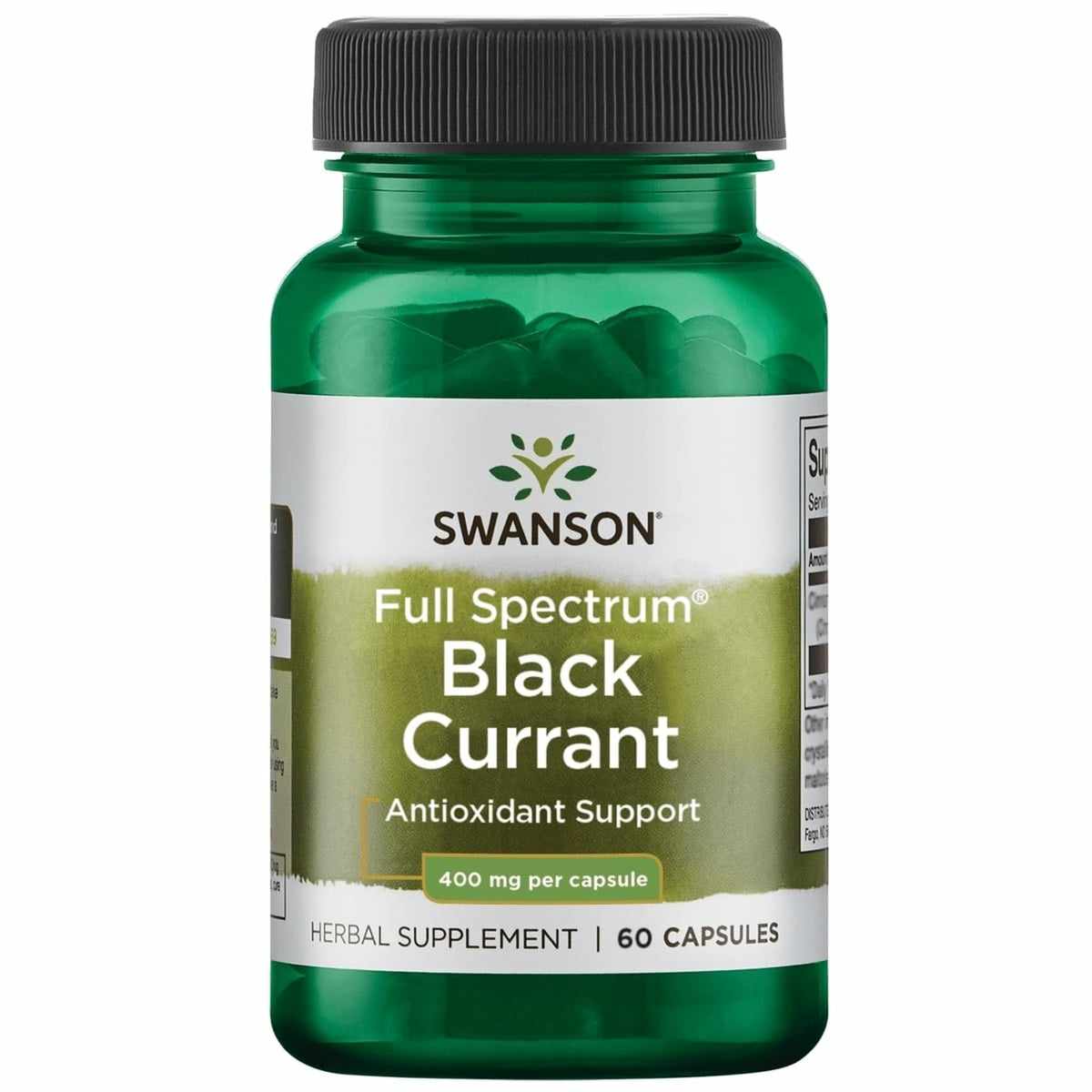 Swanson cassis noir spectre complet - bouteille montrant les antioxydants.