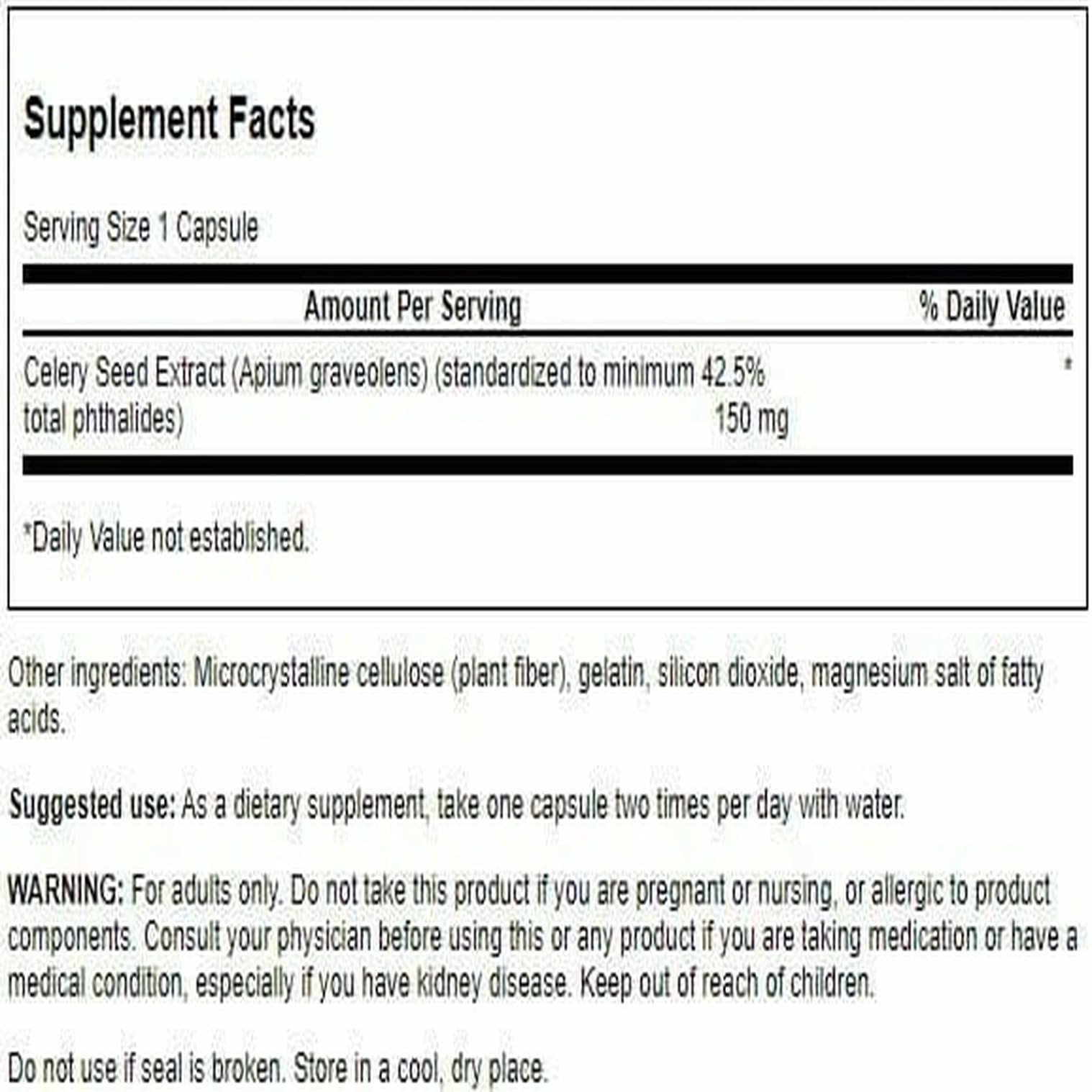 Swanson Celery Seed Extract capsules: portion facile pour un bien-être soutenu.