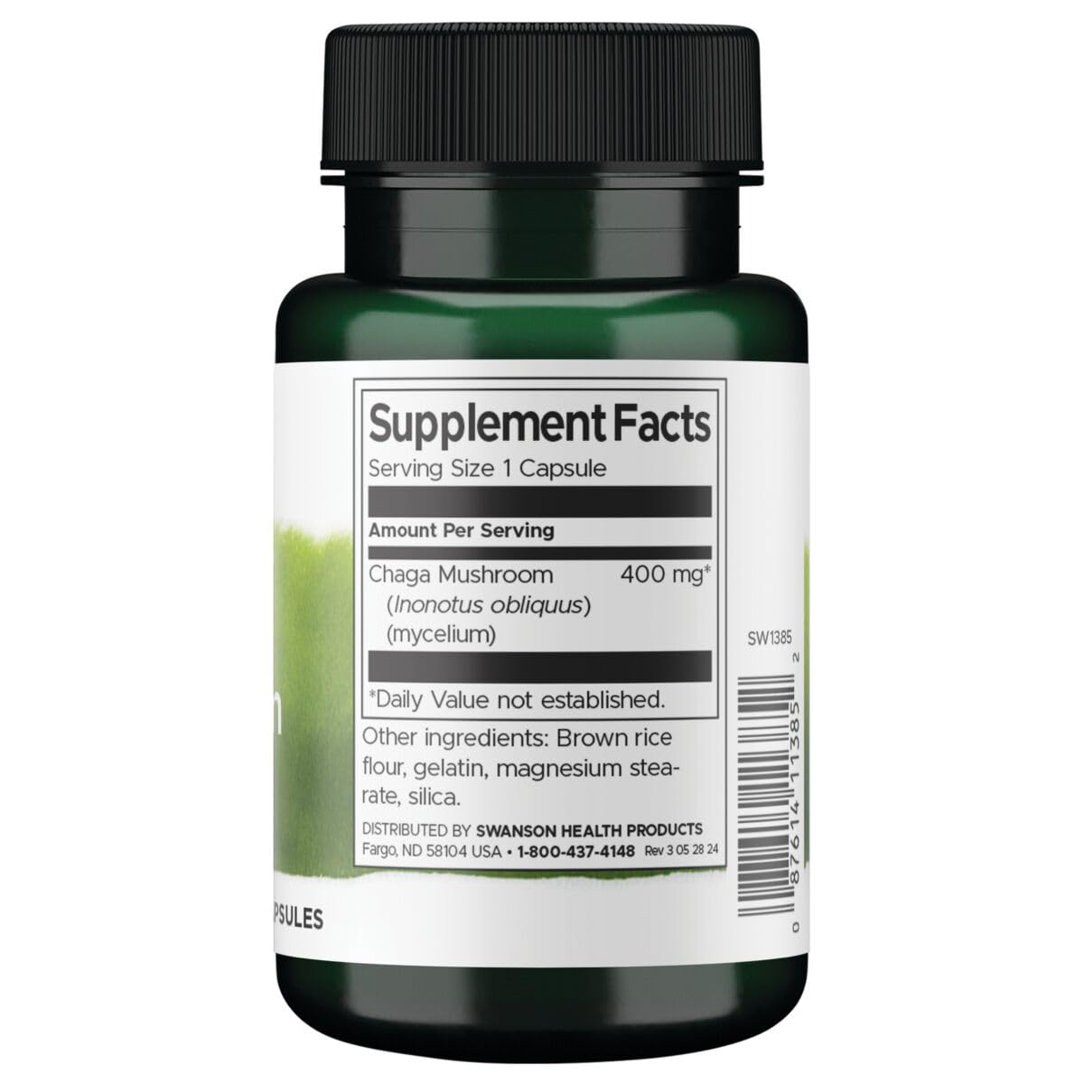 Gros plan sur les capsules Swanson Chaga, utilisation pratique et antioxydant.