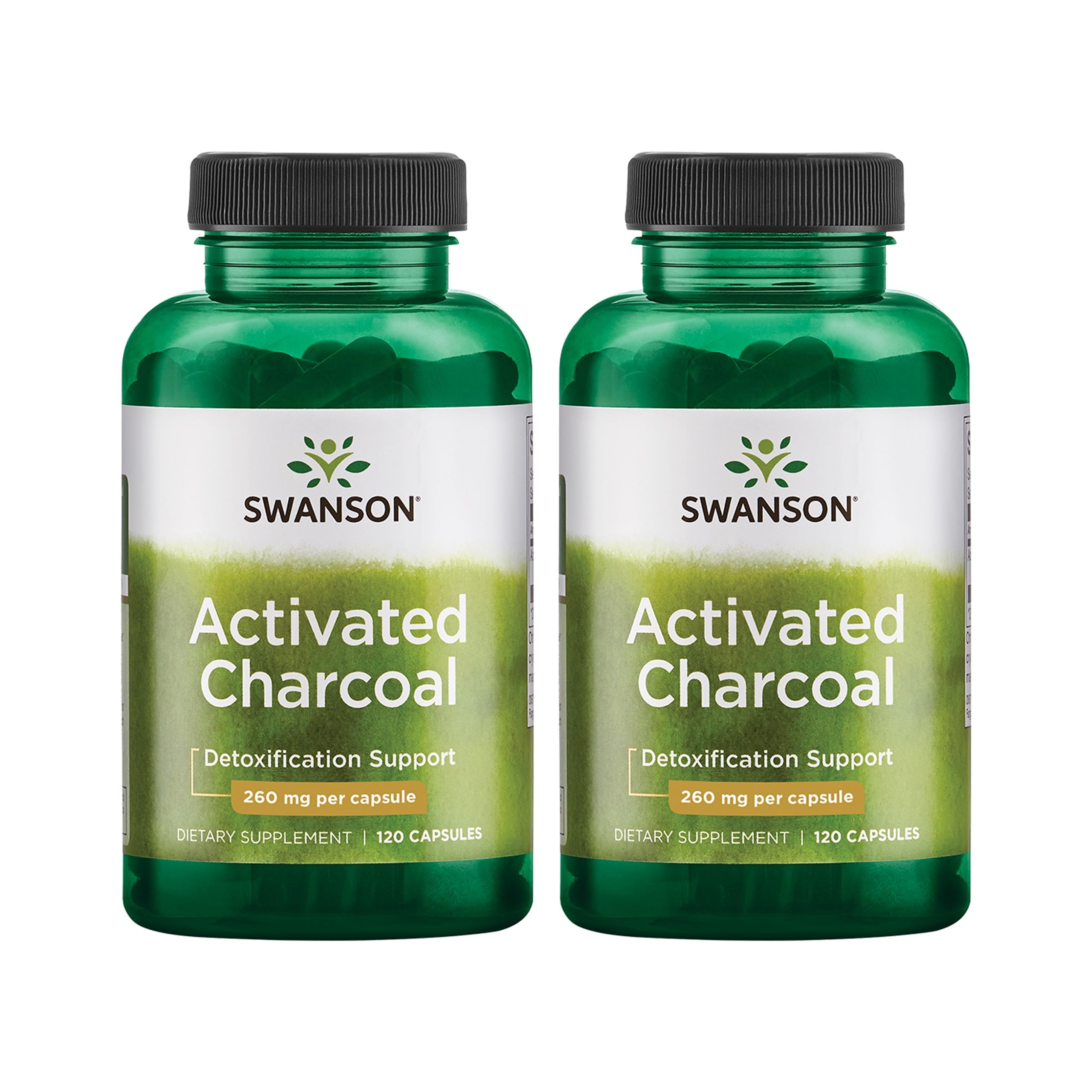 Swanson Charbon Actif: bouteille et capsules, soutien digestif potentiel