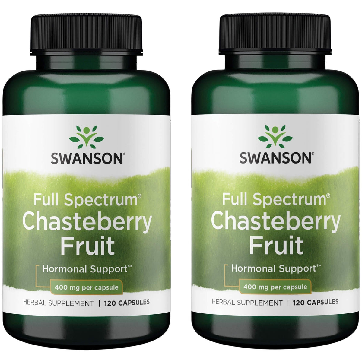Swanson Chasteberry Fruit, bouteille, soutien potentiel au bien-être féminin et à l'équilibre hormonal.