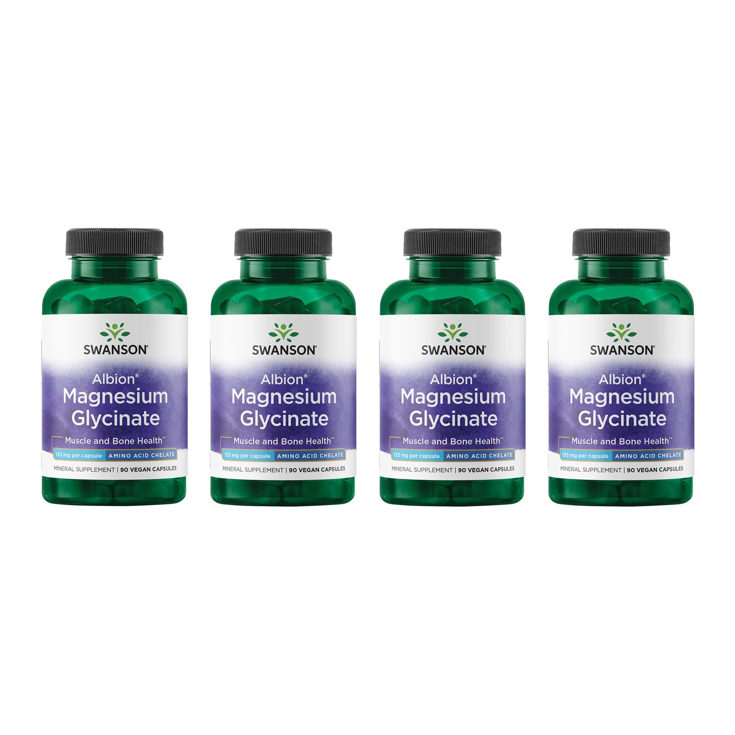 Swanson Chelated Magnesium 133 mg, boîte 4-pack, pratique et facile à intégrer
