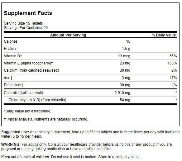 Swanson Chlorella 194 mg, comprimés végétariens, soutien détox et énergie