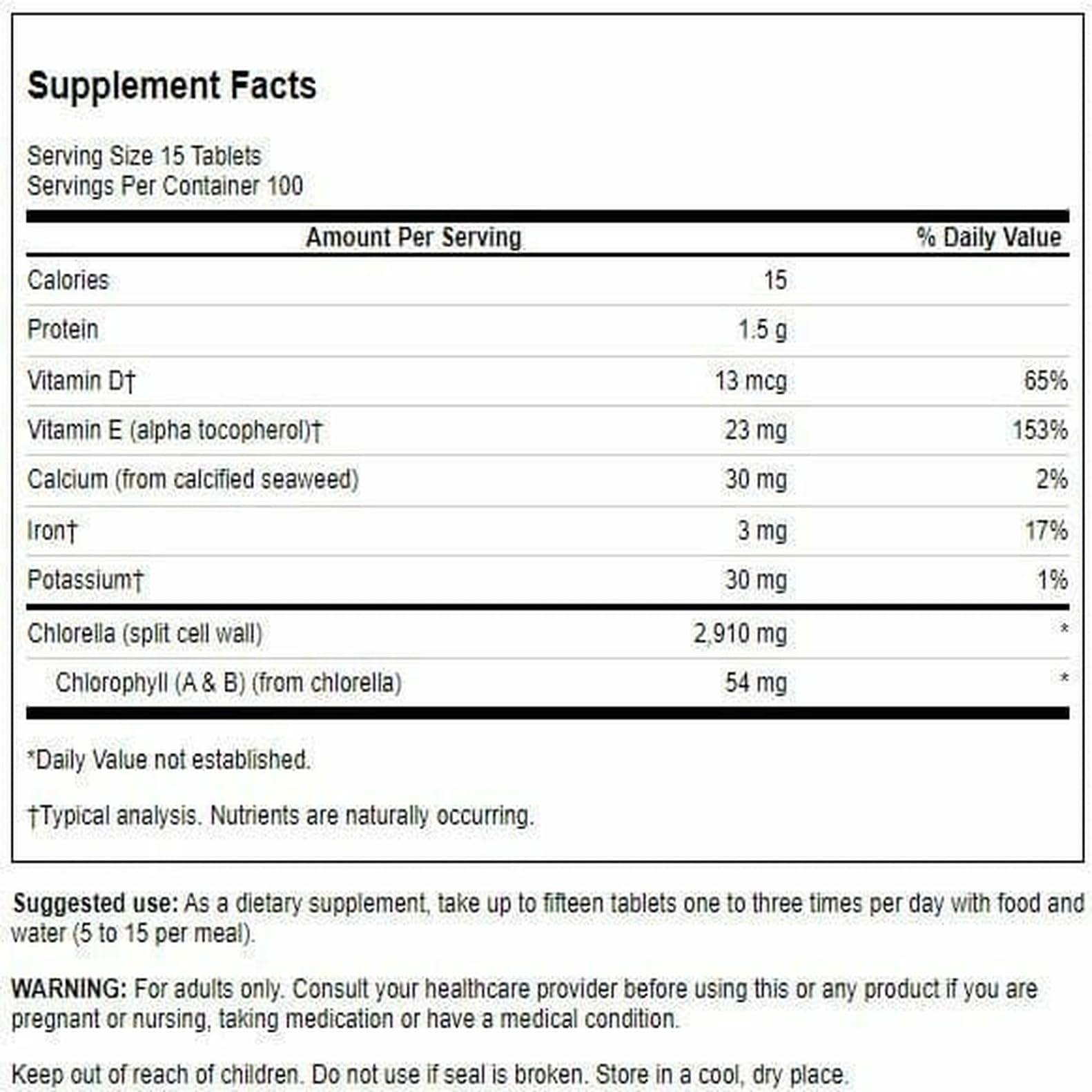 Swanson Chlorella – tablettes alignées, apport nutritionnel possible