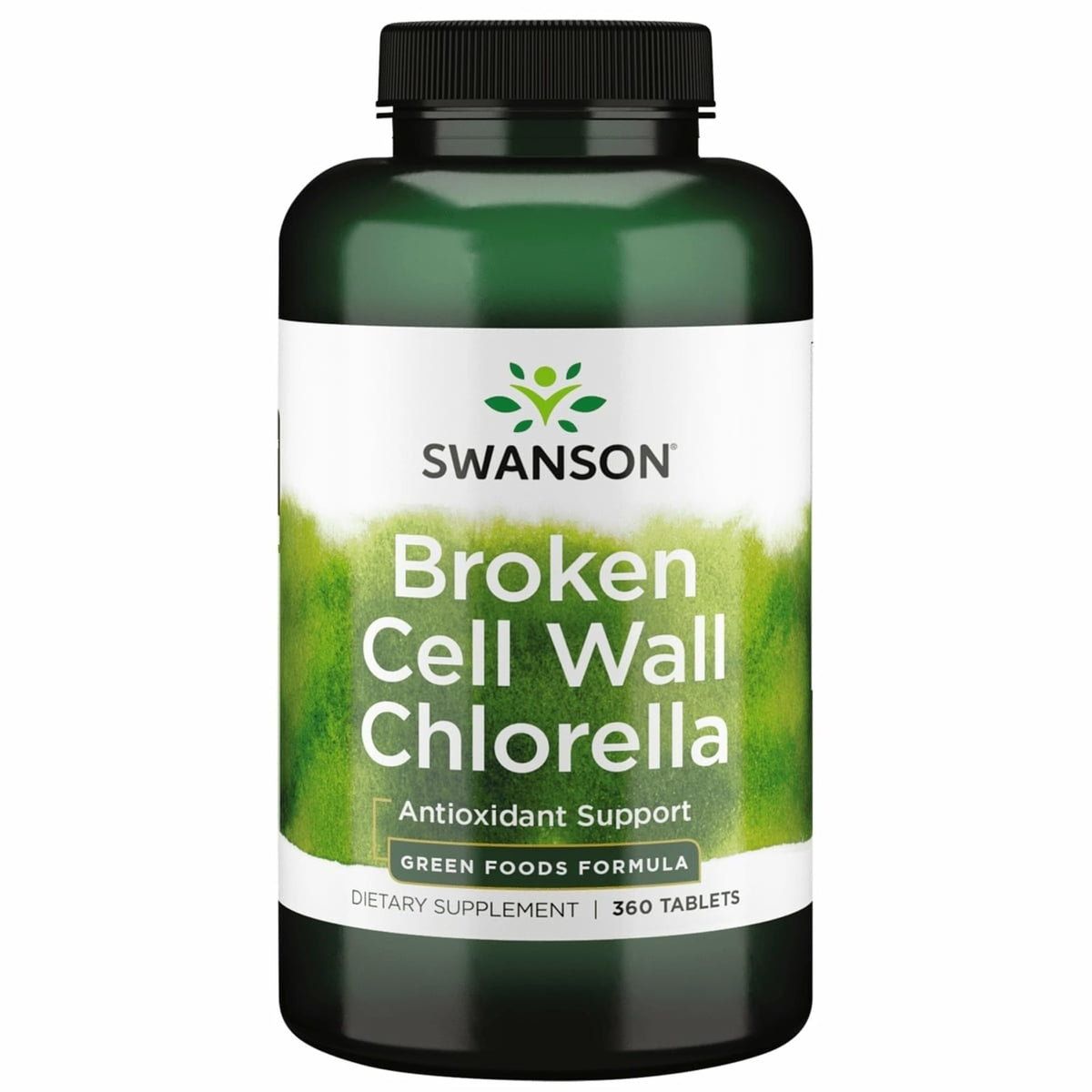 Swanson chlorella wall-brisee bouteille : aperçu du flacon et soutien potentiel à l'énergie.
