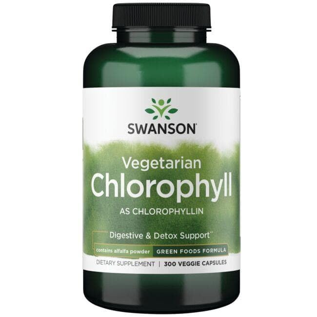 Swanson chlorophylle — emballage intérieur et extérieur soigné.