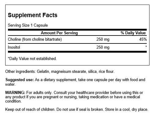 Swanson Choline et Inositol – Gélules: soutien possible au métabolisme des acides gras.
