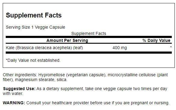 Swanson Chou Frisé Spectre Complet — capsules faciles à avaler pour une alimentation à base de plantes