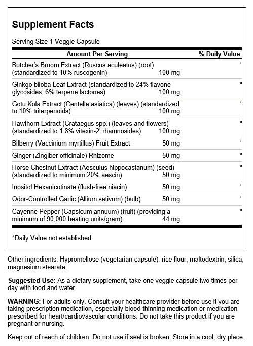 Swanson Circulation Essentials, gélules végétales: usage quotidien possible pour soutenir la microcirculation.