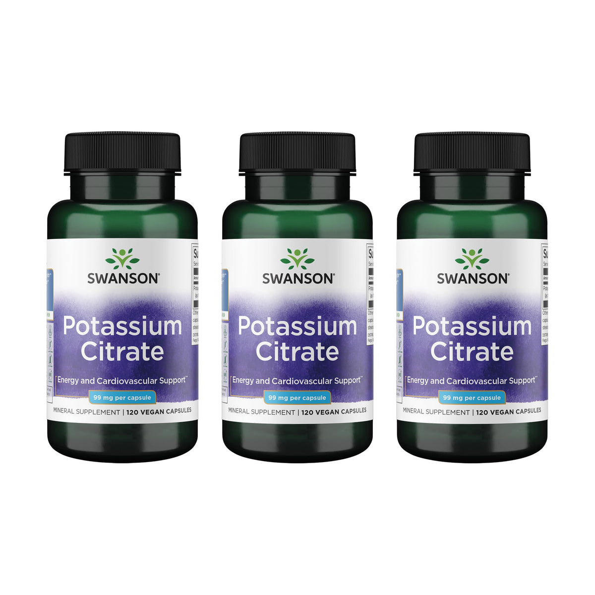 Swanson citrate de potassium - bouteille montrant le produit, soutien minéral quotidien.