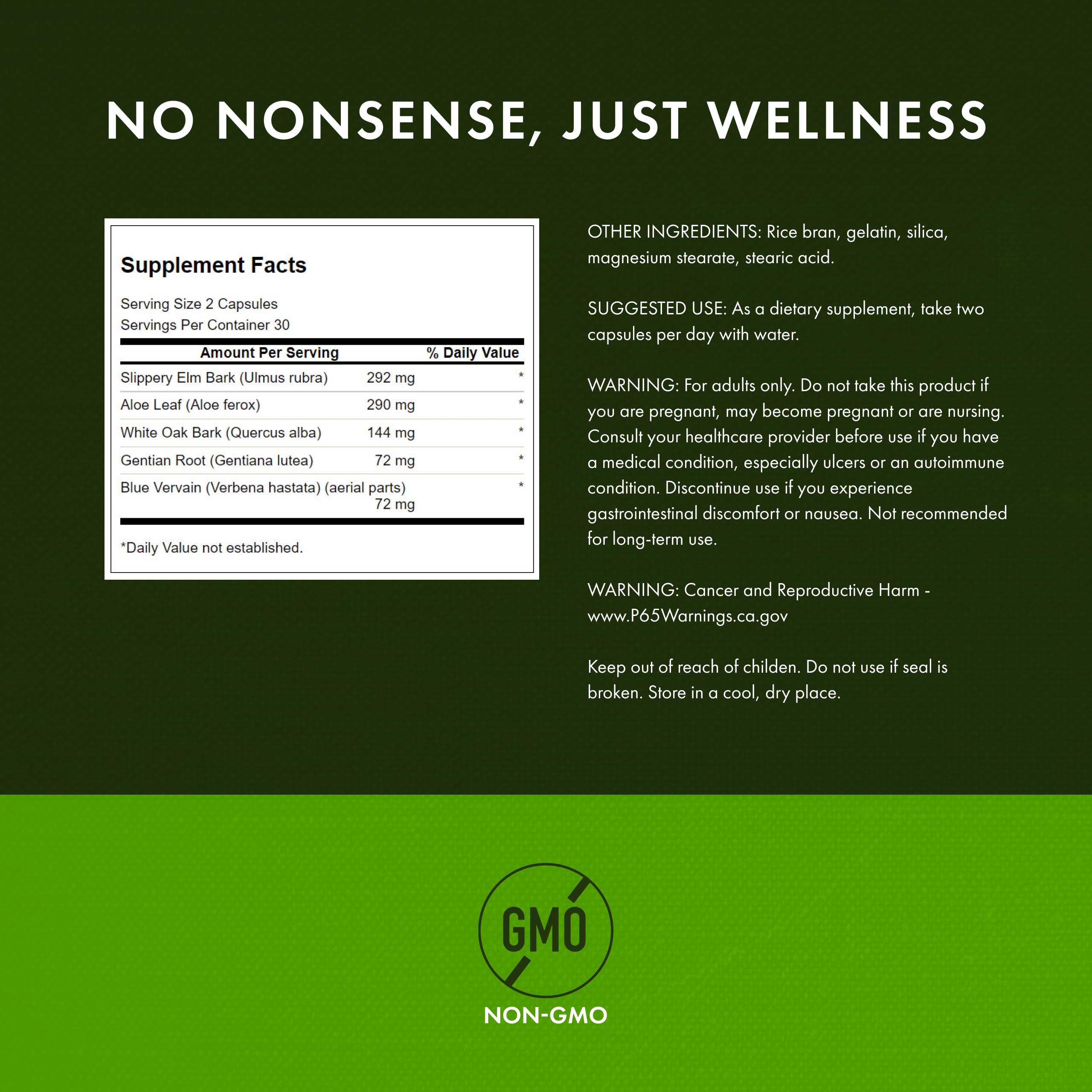 Swanson Colon Helper: etiquette lisible avec ingredients naturels et dosage recommande.