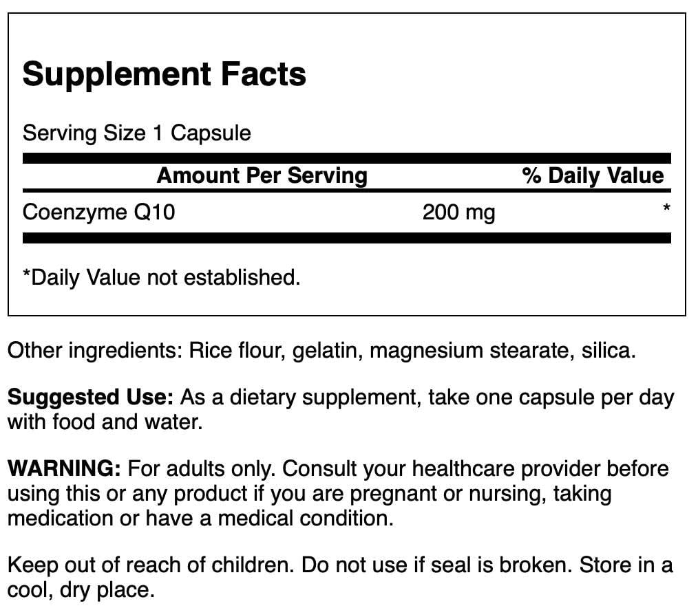 Swanson CoQ10 200 mg — capsules visibles, soutien potentiel au métabolisme et à la vitalité