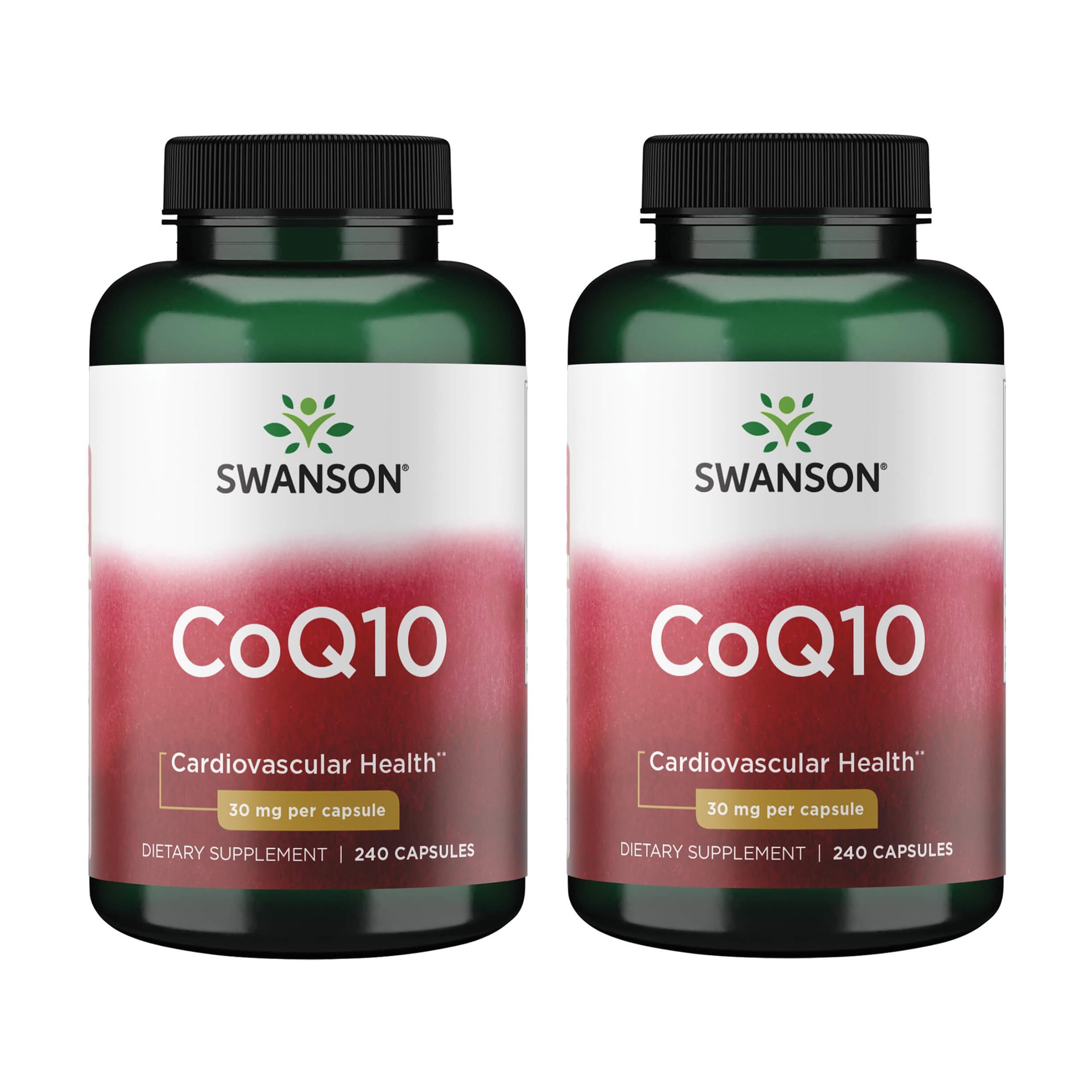 Swanson CoQ10 30 mg, bouteille de 240 capsules, soutien potentiel du cœur et énergie quotidienne.