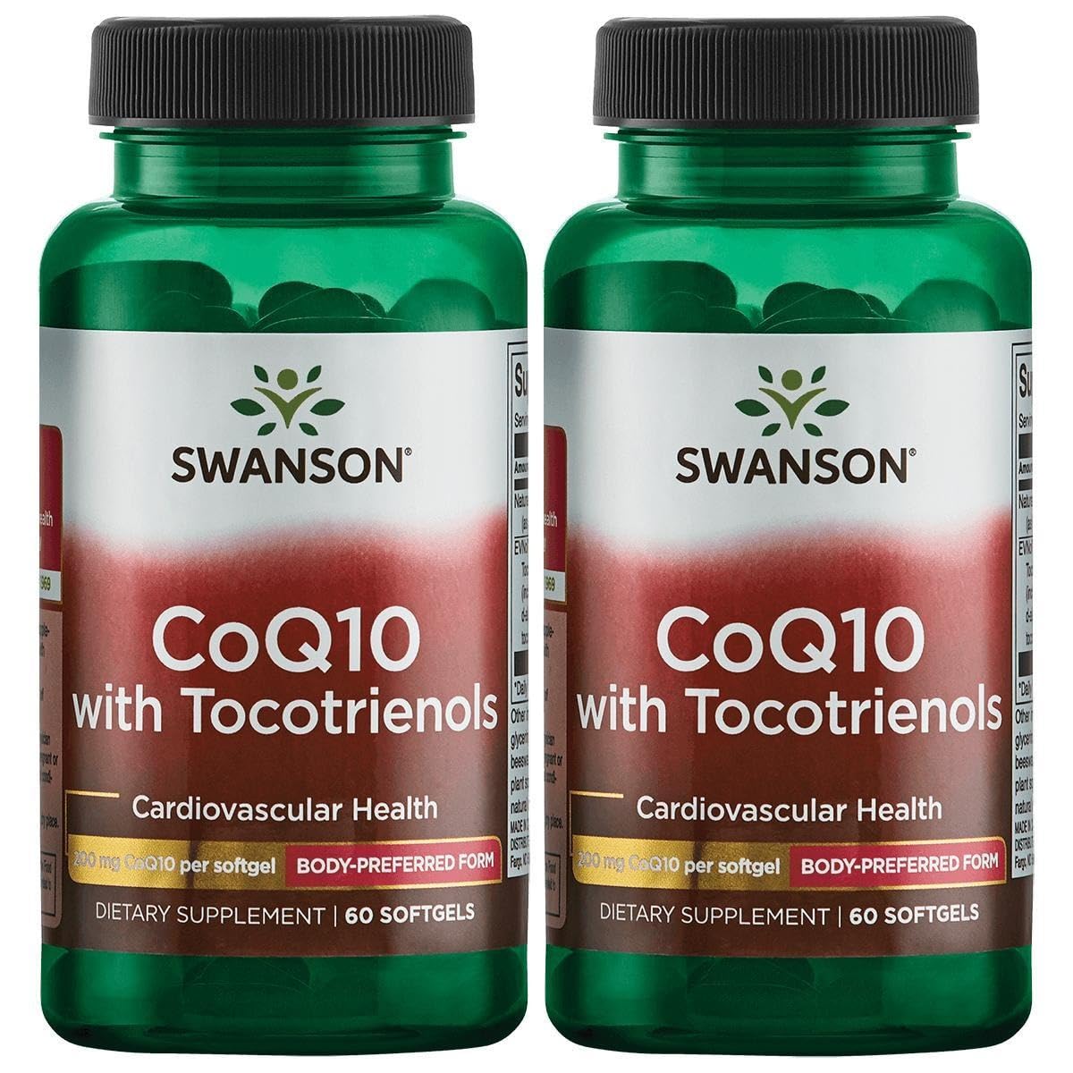 Swanson CoQ10 avec tocotriénols, bouteille, offre un soutien potentiel à l'énergie quotidienne.
