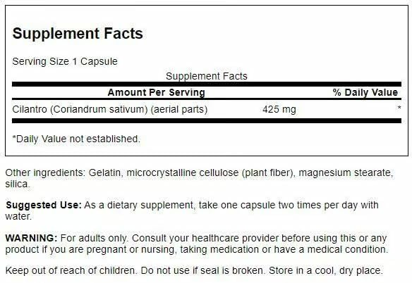 Swanson coriandre, boite 60 gélules: formulation intégrale à base de plante entière