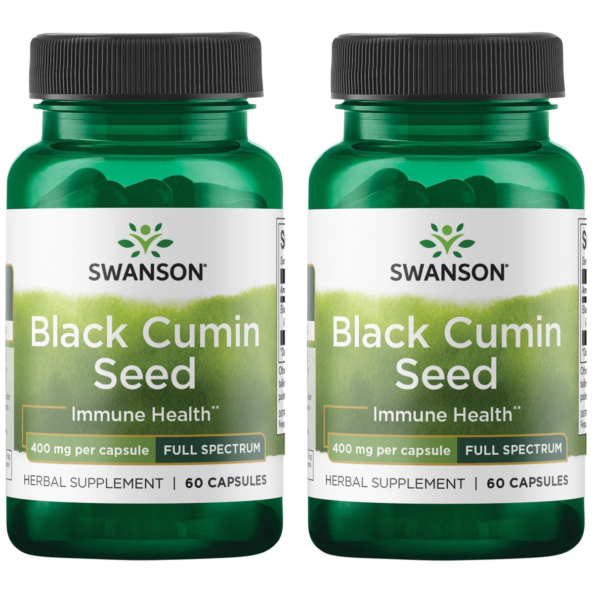 Swanson cumin noir en bouteille avec 60 capsules, soutien potentiel au système immunitaire.