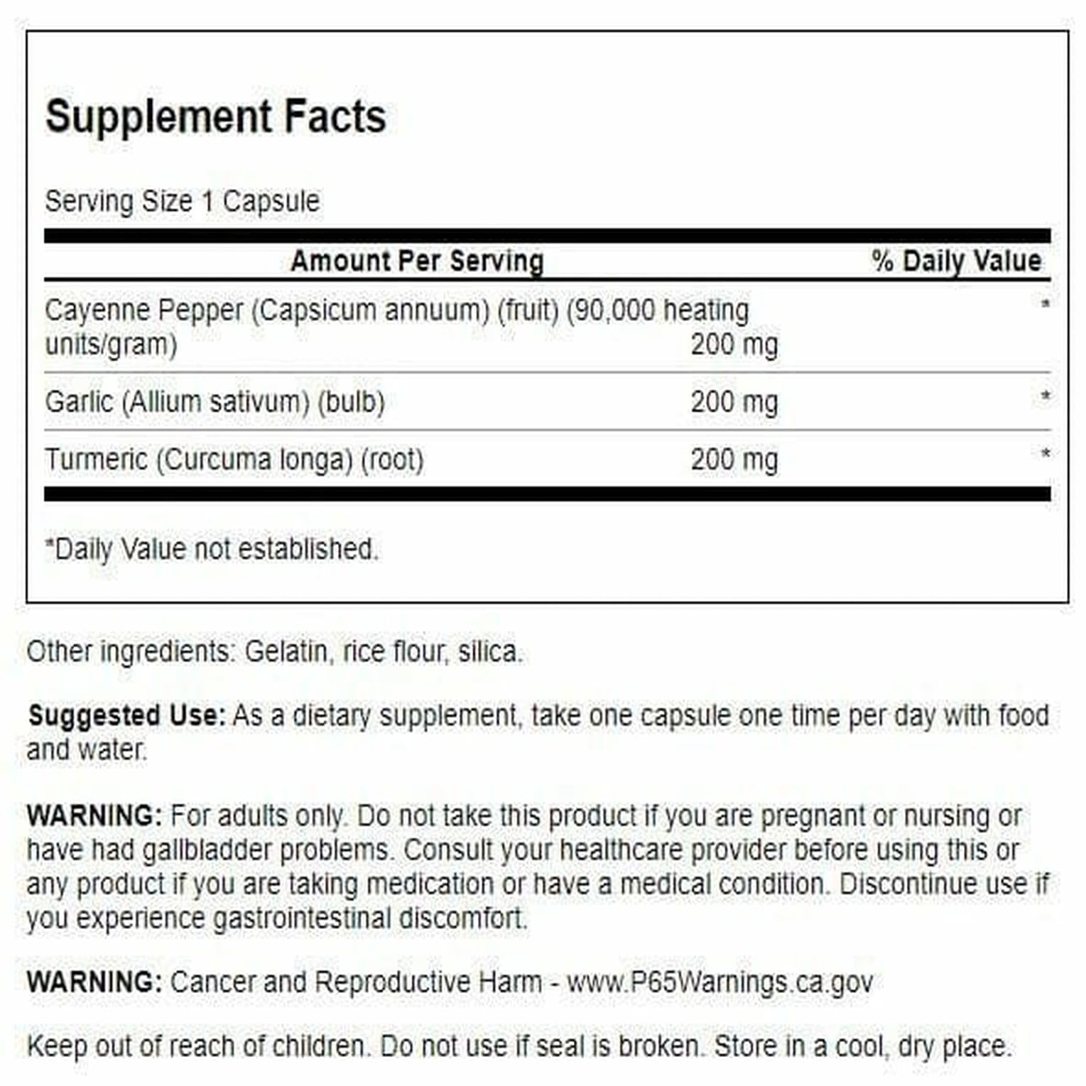 Swanson Curcuma Ail Cayenne Etiquette: informations utiles et claires.